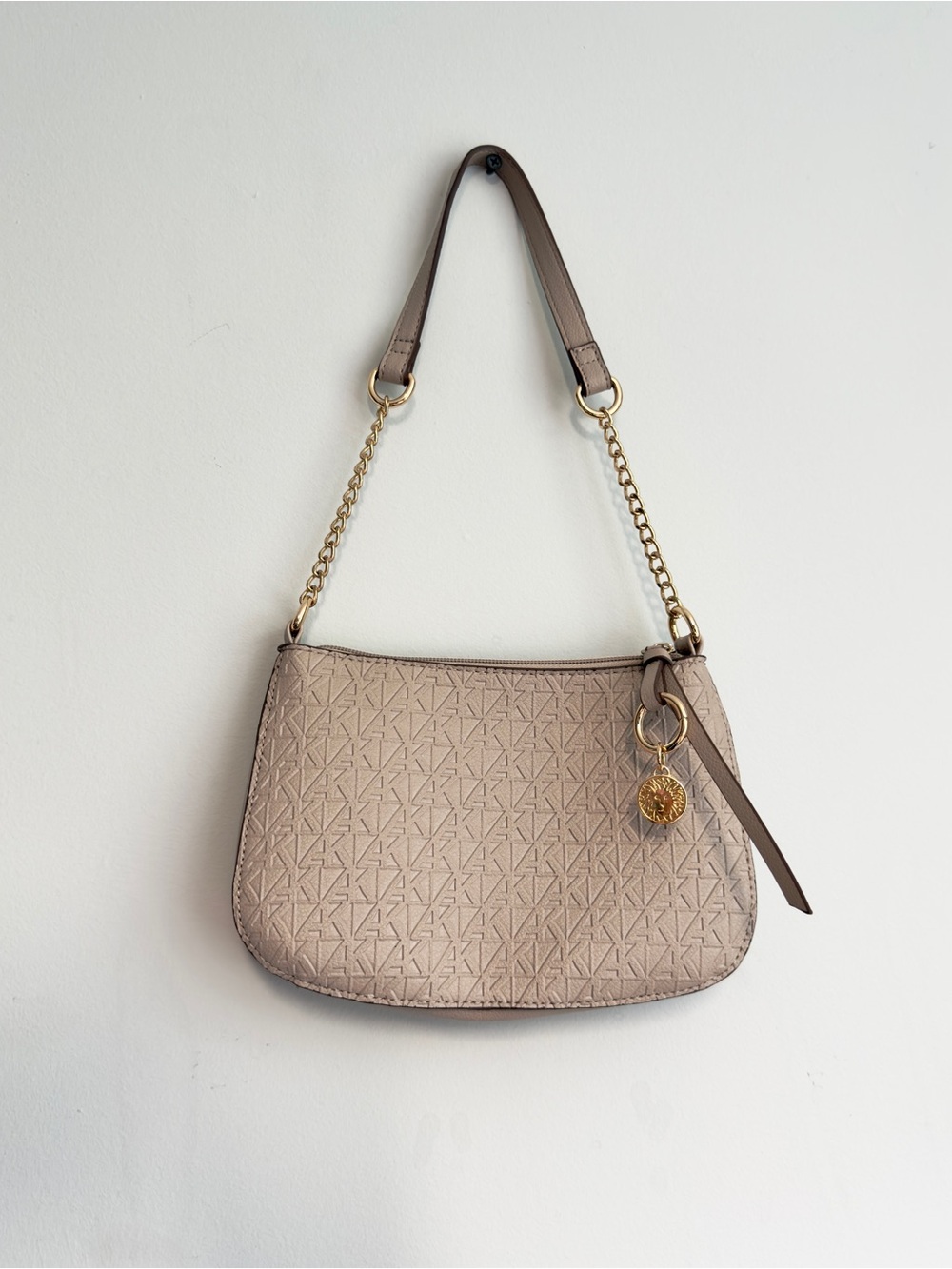 Anne Klein Blush Pink Monogram Shoulder Bag Gold Chain